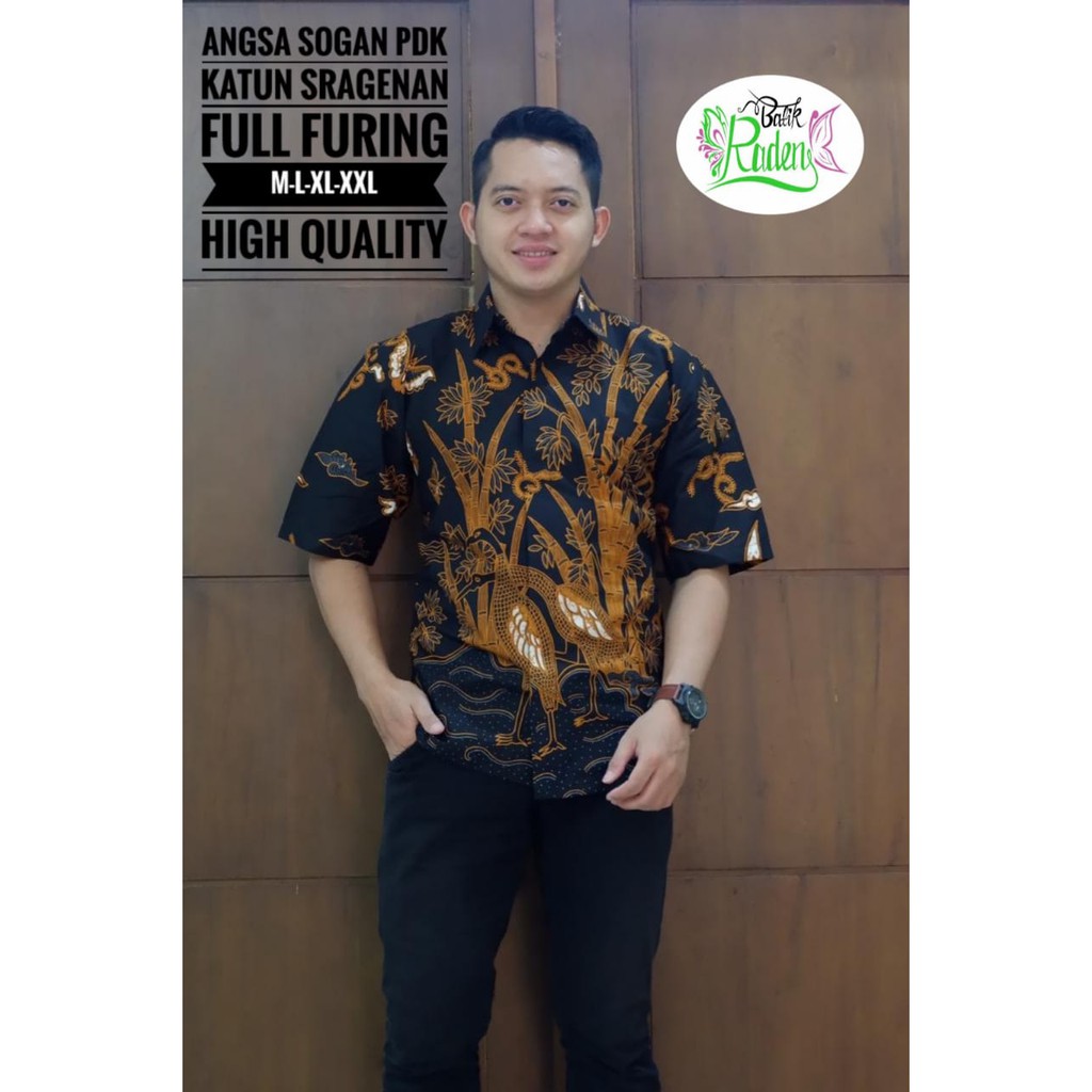 ANGSA SOGAN PENDEK Kemeja Batik Pria Full Furing Katun Sragenan