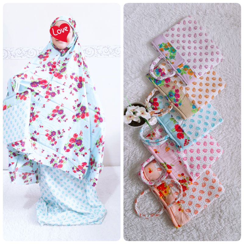 SIAP KIRIM Mukena Bali Anak Katun Rayon Adem FREE Tas Cantik Motif Bunga Shabby / Telekung Murah