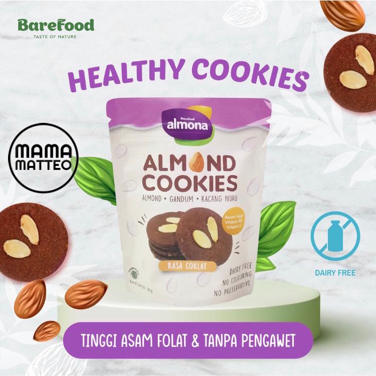 BAREFOOD ALMONA Almond Cookies Original Cookies &amp; Cream 90gr &amp; Brownies Original Choco Cheese 50gr / Snack Sehat / Dairy Free / No Preservative / No Coloring / KUKIS BROWNIES BANDUNG