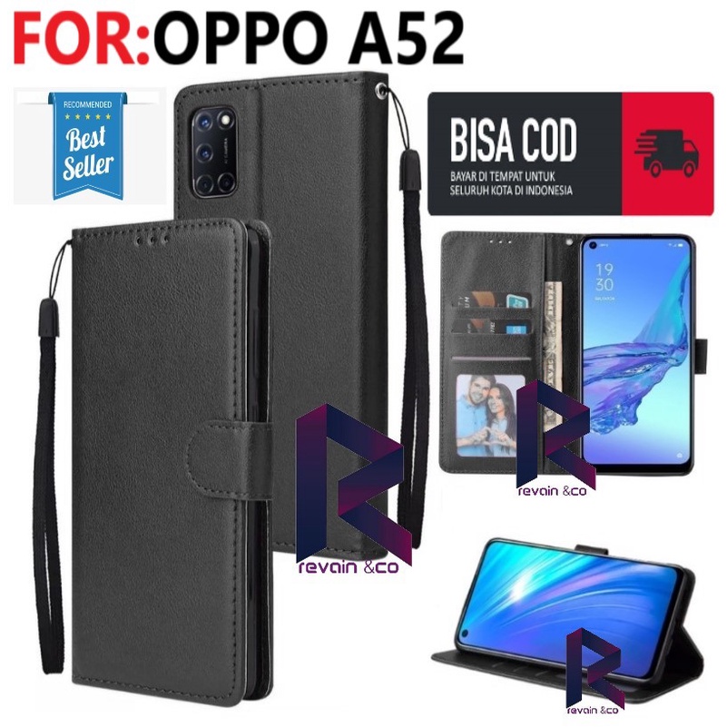 SARUNG KULIT OPPO A52 FLIP WALLET LEATHER KULIT PREMIUM FLIP COVER SARUNG BUKA TUTUP FLIP CASE OPPO A52