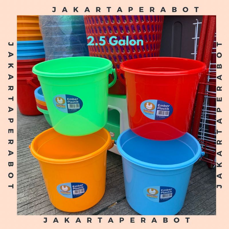 GoldenHen - Ember Plastik 2.5-4-6 Galon / Ember Air Plastik Dengan Tutup / Ember Plastik Tebal / Ember Plastik Murah / Ember Air Gagang Plastik / Ember Plastik Warna