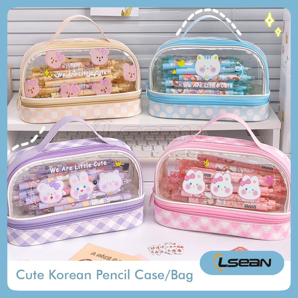 Pencil Case Kapasitas Besar PVC Korean Cute Pencil Bag 2 Tingkat