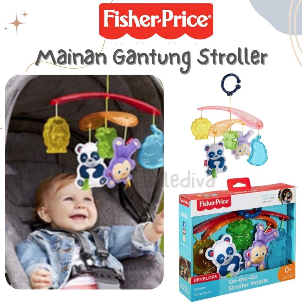 Mainan Gantung Box Bayi  Stroller Anak FISHER PRICE ON THE GO STROLLER MOBILE - Mainan Gantung Stroler Kereta Dorong Bayi Untuk Bayi Karakter Hewan Lucu Kado Bayi