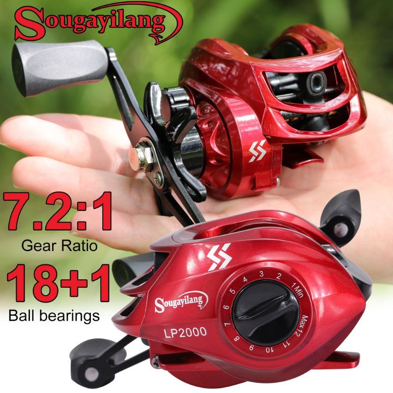 BAYAR DI TEMPAT Sougayilang baitcasting reel warna merah drag 10 kg handle kiri