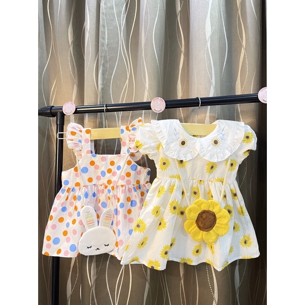 [eleypan.kids] Dress Anak IMPORT BONUS TAS Bunga Matahari Kelinci Sunflower Polkadot Terusan Impor