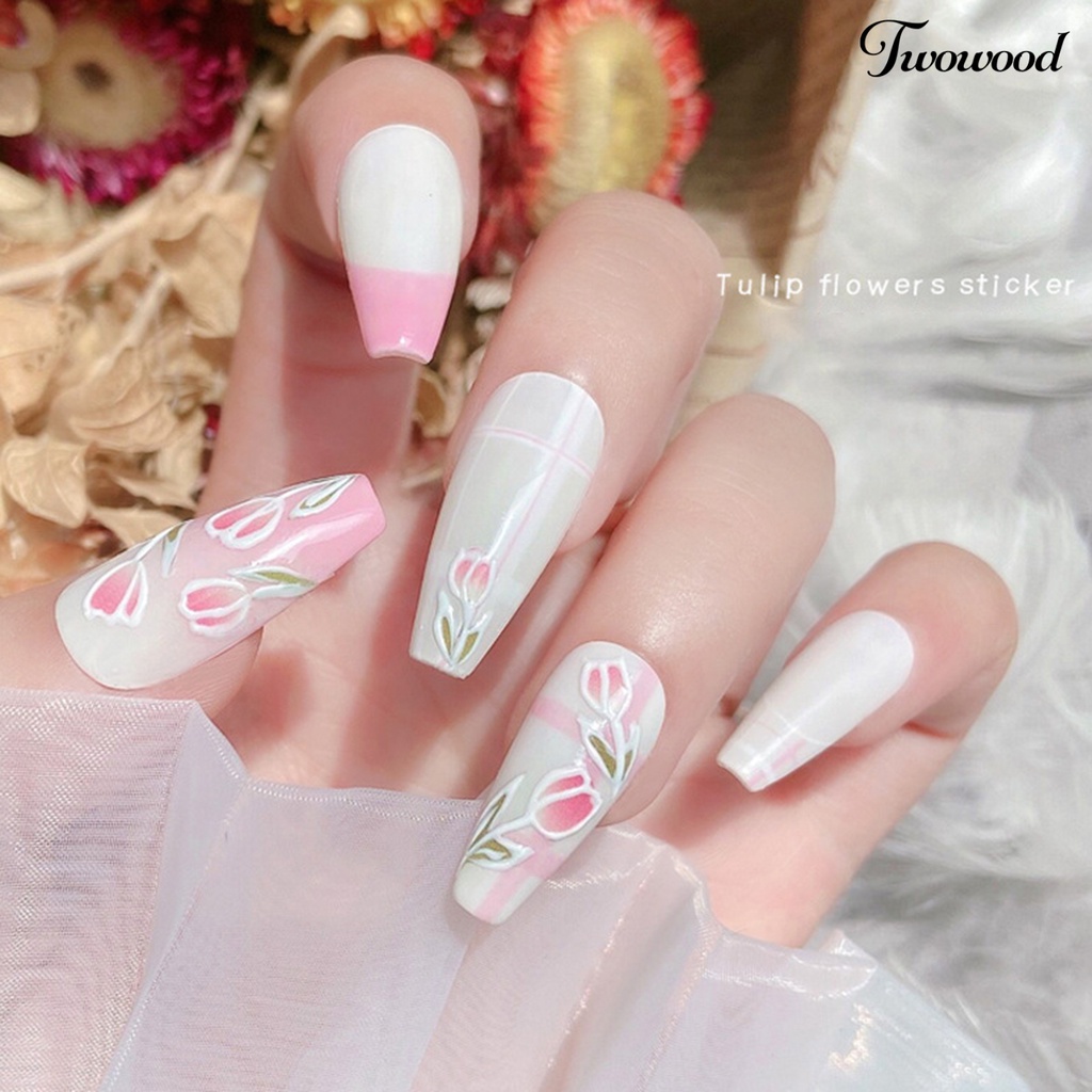 Twowood Stiker Kuku Motif Bunga Tulip Untuk Nail Art DIY