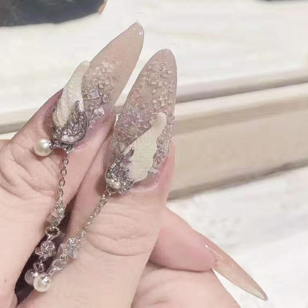 Mxbeauty Perhiasan Kuku Hati Keperakan Glitter Manicure Alat Payet Mewah Zirkon Fashion Rantai