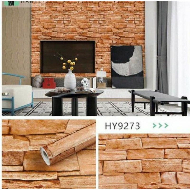 Wallpaper stiker dinding motif batu alam susun