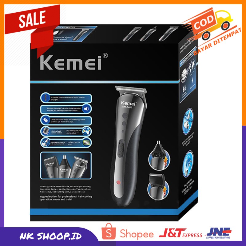 Mesin Cukur Rambut KM1407 Hair Clipper Shaver 3 in 1 Alat Cukur Rambut Kumis Bulu Hidung Kumis