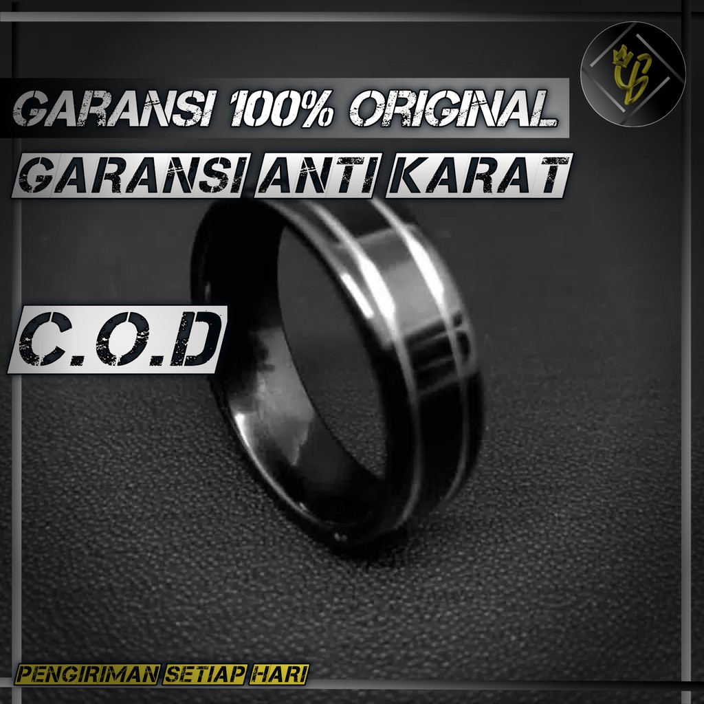 Cincin Pria Wanita Titanium Asli Cowok Cewek Putih Hitam Tunangan Nikah Kawin Anti Karat
