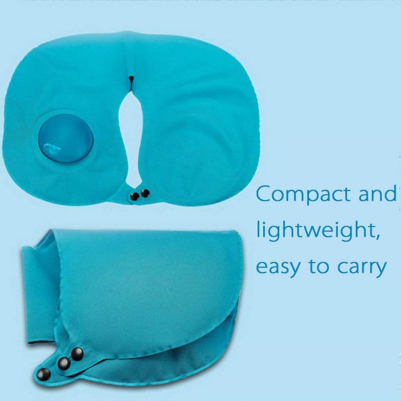 Bantal Leher Travel Inflatable Neck Pillow - RH34 - Blue