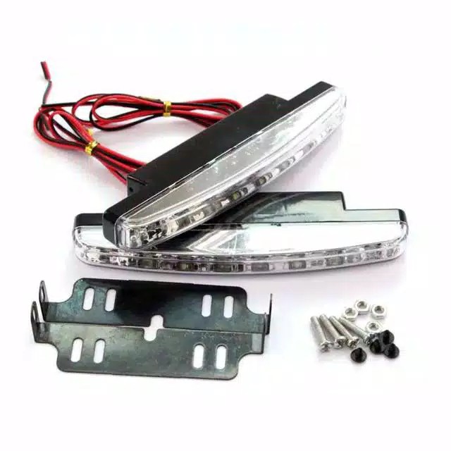 Lampu DRL Mobil 8 Mata LED BONUS Plat Bracket Dudukan 2pcs