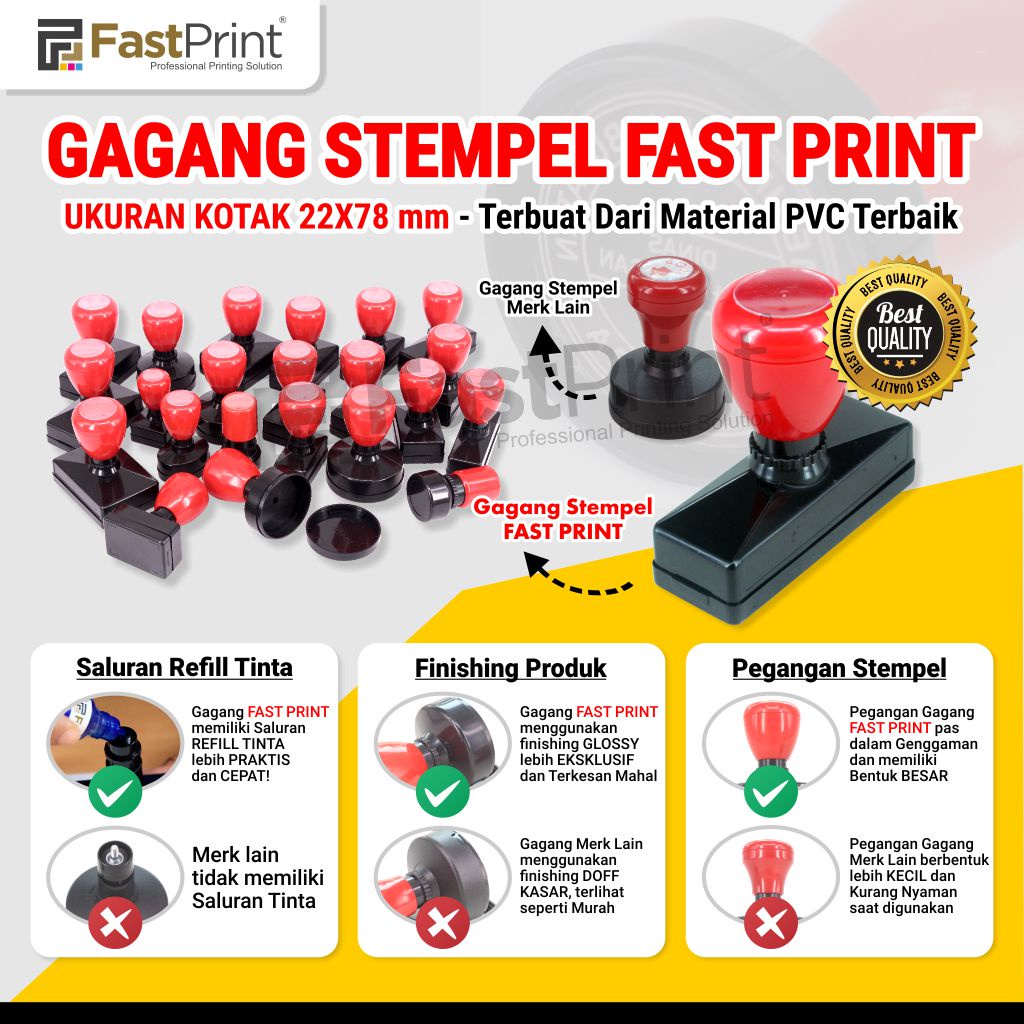 Gagang Stempel Flash Kilat Warna Ukuran Kotak 22 78 22x78MM