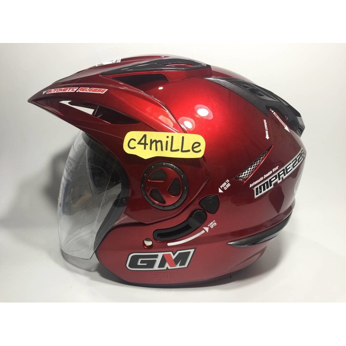 HELM GM NEW IMPREZZA RED MAROON DOUBLE VISOR HALF FACE