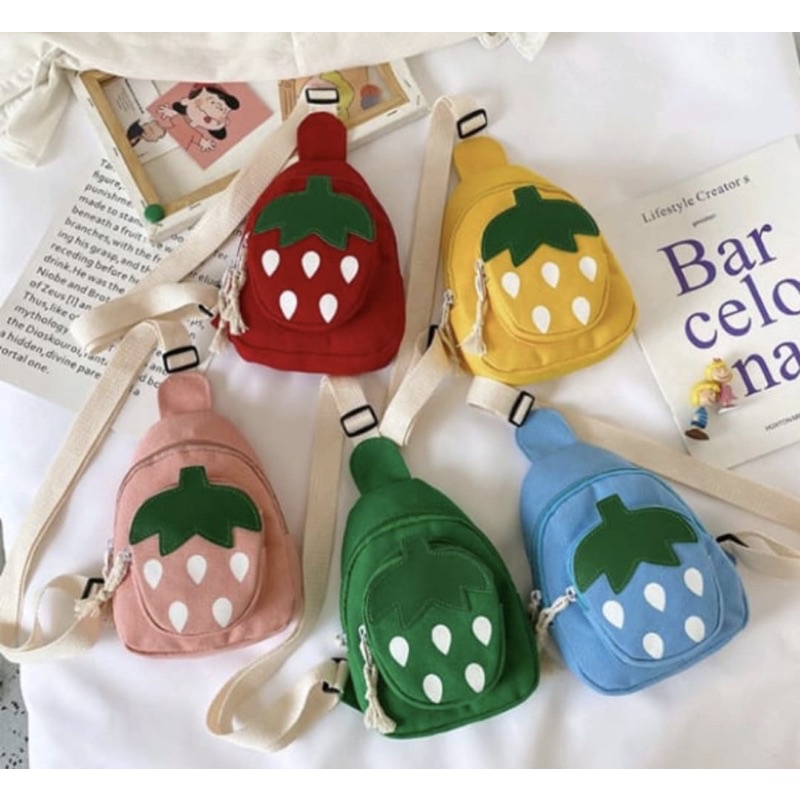 Tas Anak Strawberry Resleting Tas Slempang Anak Laki Perempuan Sling Bag Anak