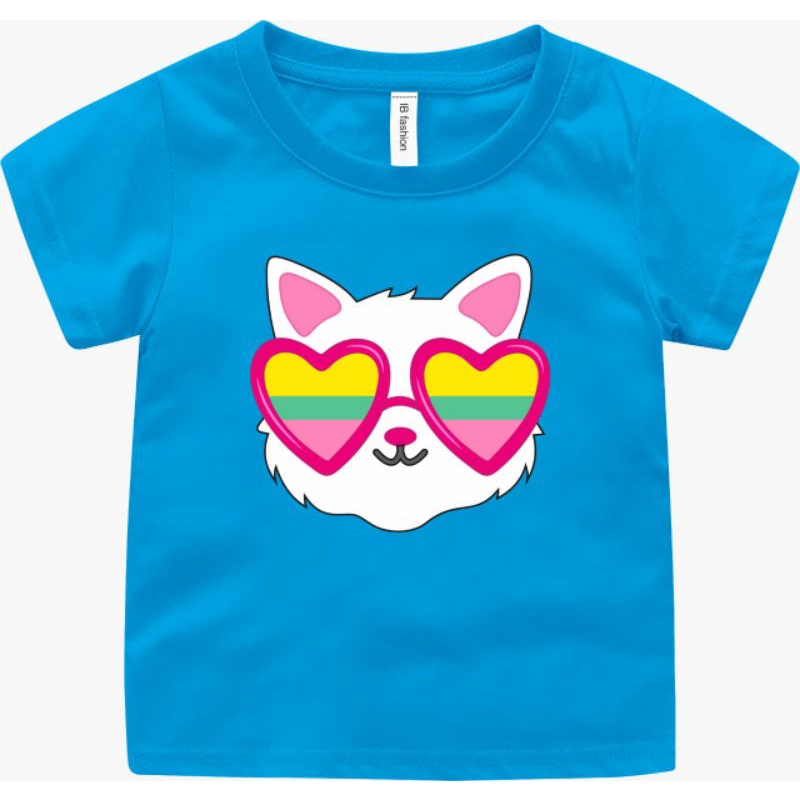 Kaos Anak Cewek Umur 2 Sampai 10 tahun Oblong Anak Tshirt Anak Unisex Cat kacamata