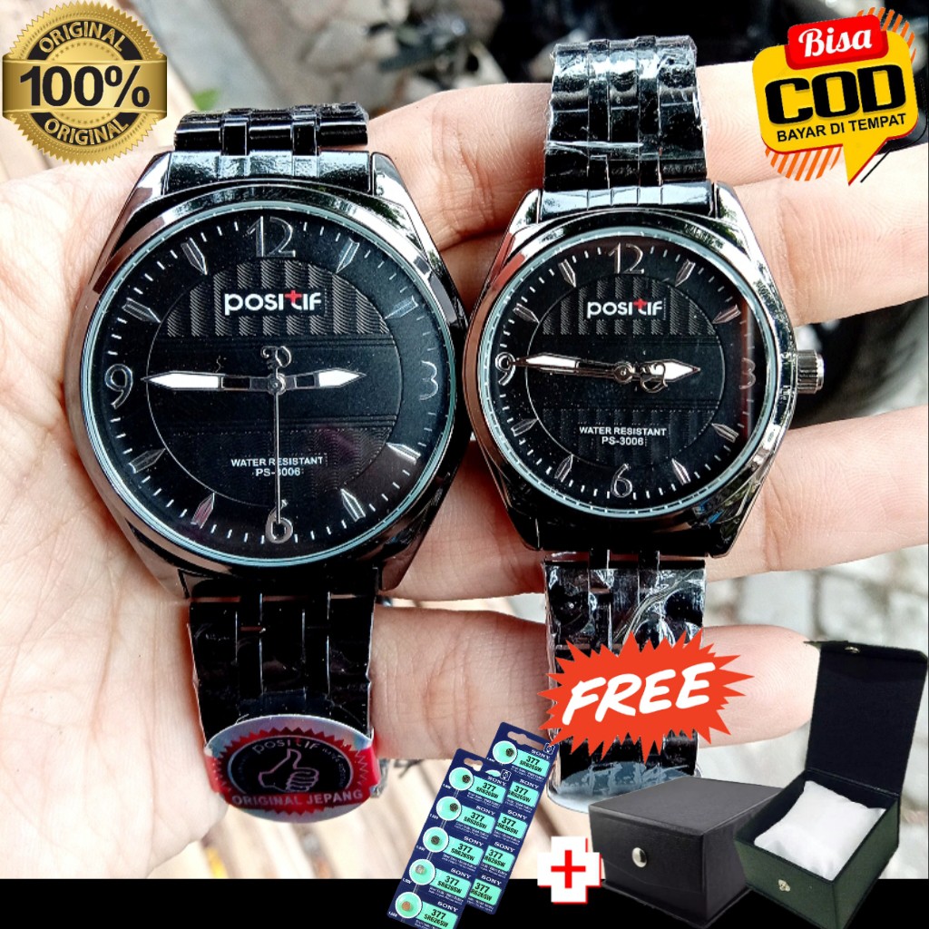 Jam Tangan Wanita Pria Couple POSITIF 3006 Rantai ORIGINAL Water Resistance / Anti Air FREE BOX + BA