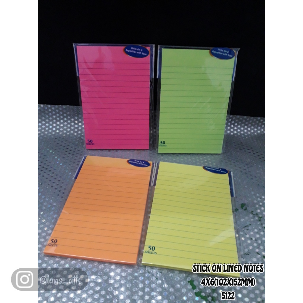 

Bazic Sticky Notes Line Neon Colors 5122 (102x152mm) 50 SHEETS (51221) memo