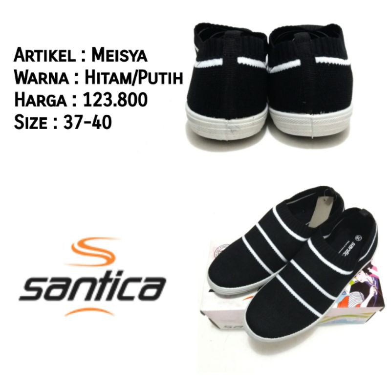 SEPATU FASHION SLIP ON CEWEK SANTICA MEISYA HITAMPUTIH SIZE 37-40