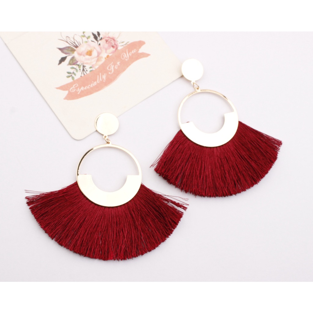 Eropa dan Amerika bohemian fashion rumbai anting-anting high-key bermartabat anting-anting tetes tel