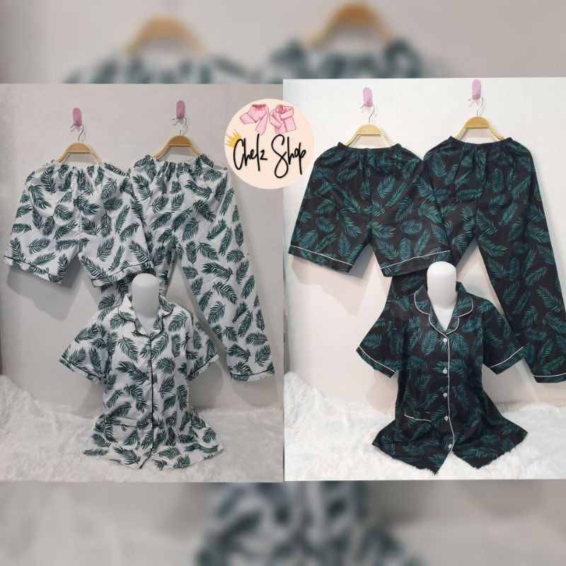 Baju Tidur Piyama Wanita Cewek Pajamas Dewasa Katun Motif Daun 3 in 1