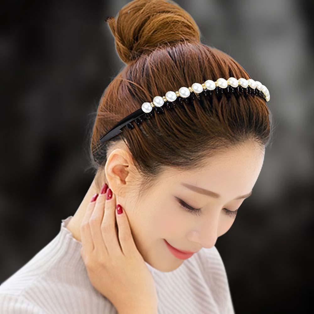 Needway Bando Mutiara Temperamen Bergigi Sederhana Non-slip Korea Berlian Imitasi Rambut Band