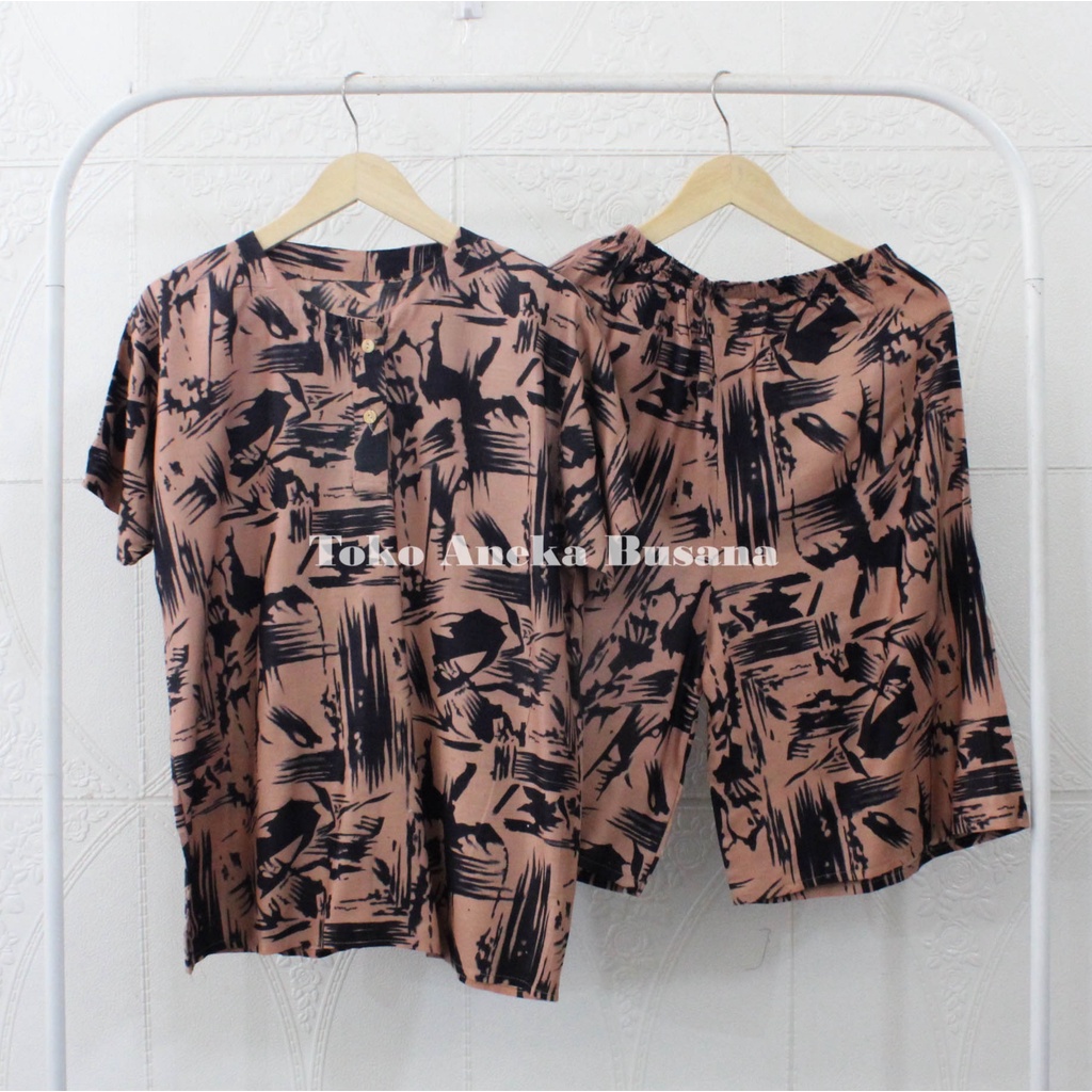 Setelan Baju Tidur Piyama Pendek Motif Daun Warna Bahan Rayon-Motif 02