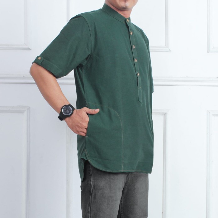 Baju Muslim Pria/Baju koko Pria/Koko Kurta Oxfort Premium - hijau botol, M