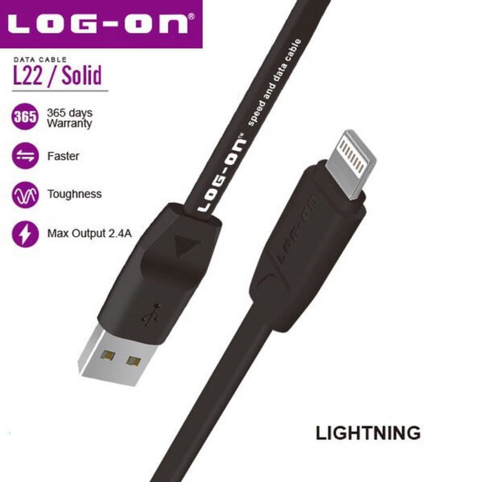 KABEL DATA SOLID IPHONE LIGHTNING CABLE SAFE SPEED 2.4A - 100CM LOG ON