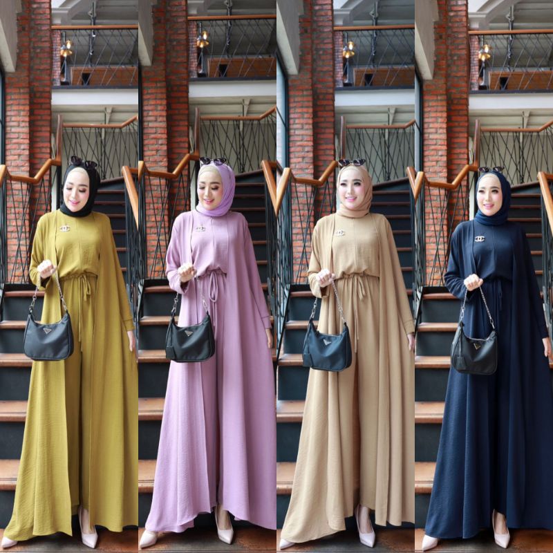 SAQEENA SET GLZ / SET OUTER JUMPSUIT / SET JANNAH SET 3 GLZ / JANNAH GLZ / SETELAN CELANA JUMBO KRIN