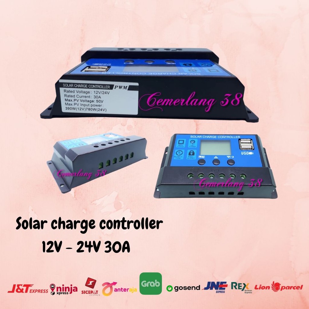 30A 12V - 24V Solar Panel Charge Controller Pengisi Tenaga Surya 30 A 12 V to 24 V