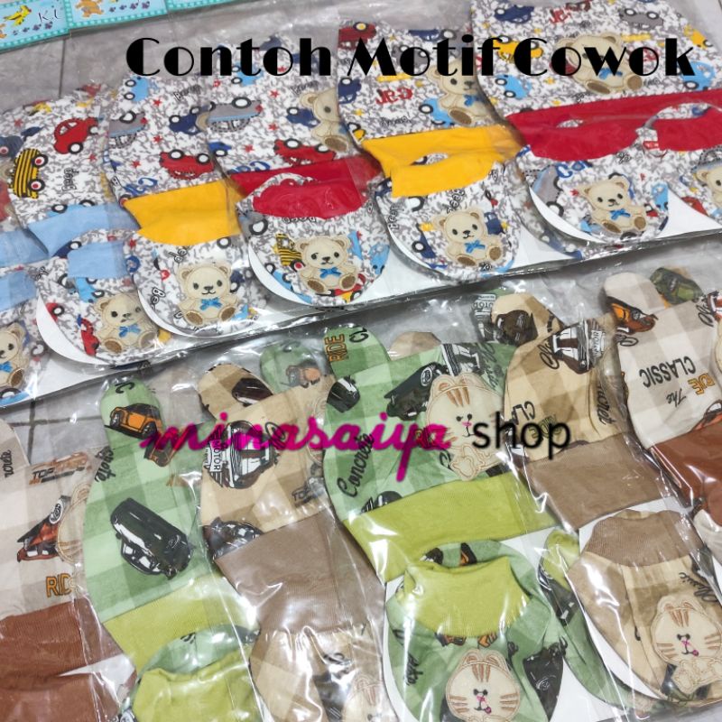 KUPUKUPU Set Topi dan Sarung Kaki Bayi Motif Cewek dan Cowok