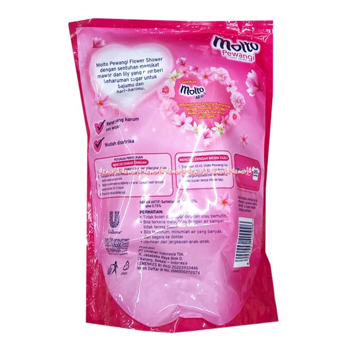 Molto Softener Spring Blue Pink Pouch 1800ml Pelembut Pakaian Dengan Airflow Technology