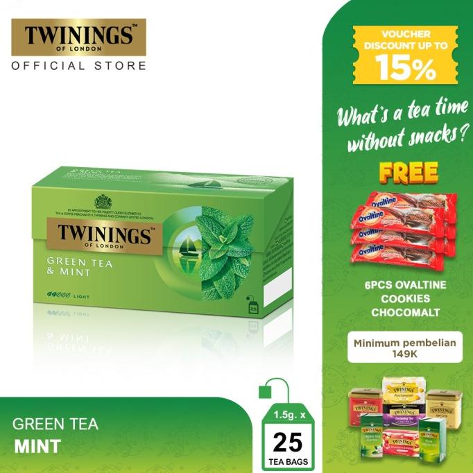

[ COD ] Twinings Teh Hijau Celup Rasa Green Tea Mint 1.5 g. Pack 25 Tea Bags LIMITED EDITION Kode 1036