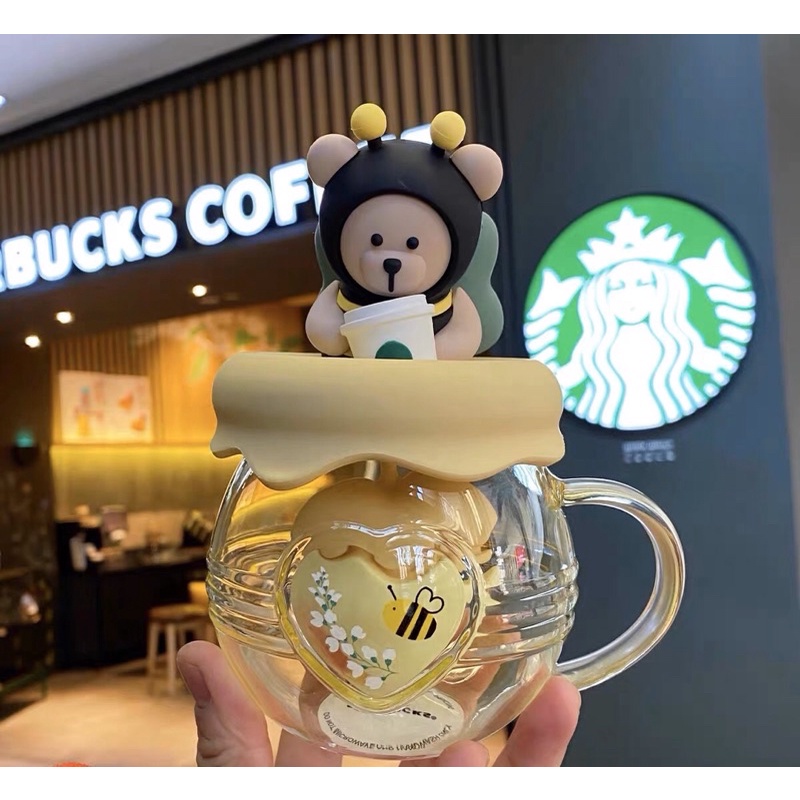Starbucks China Bee mine glass with lid