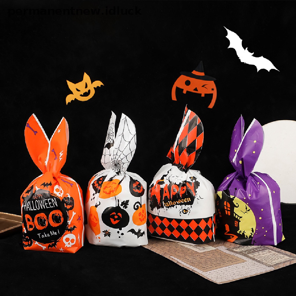 50 Pcs Tas Permen / Snack / Biskuit Motif Labu / Kelelawar Untuk Pesta Halloween