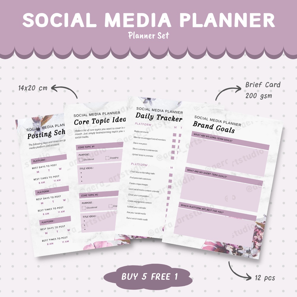 

(12 pcs) Social Media Planner : Planner Set - by Aera Art Studio | Daily Planner - Jadwal Harian Medsos - Medsos Planner - Agenda Harian - Content Creator Planner - Journal Medsos - Note - Memo - Schedule - To Do List