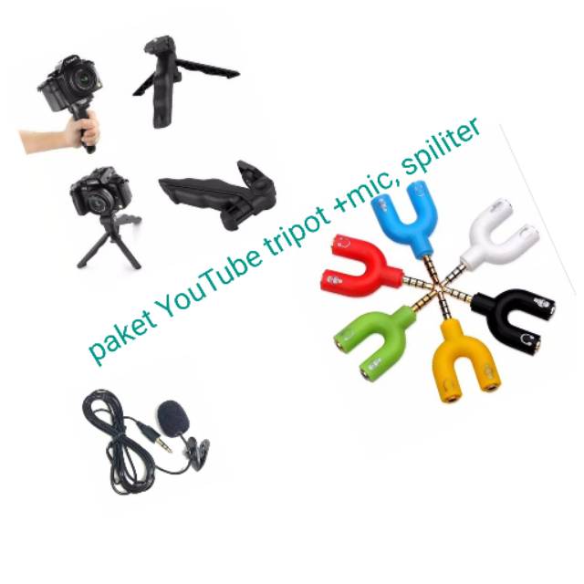 Paket YouTube tripot mini + mic,spiliter