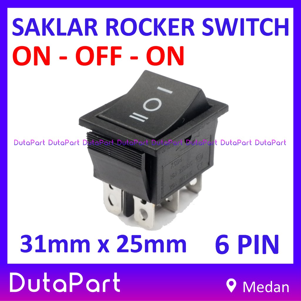 Saklar Power Rocker Switch ON OFF ON 35mm x 21mm 6 PIN Kaki 16A250VAC