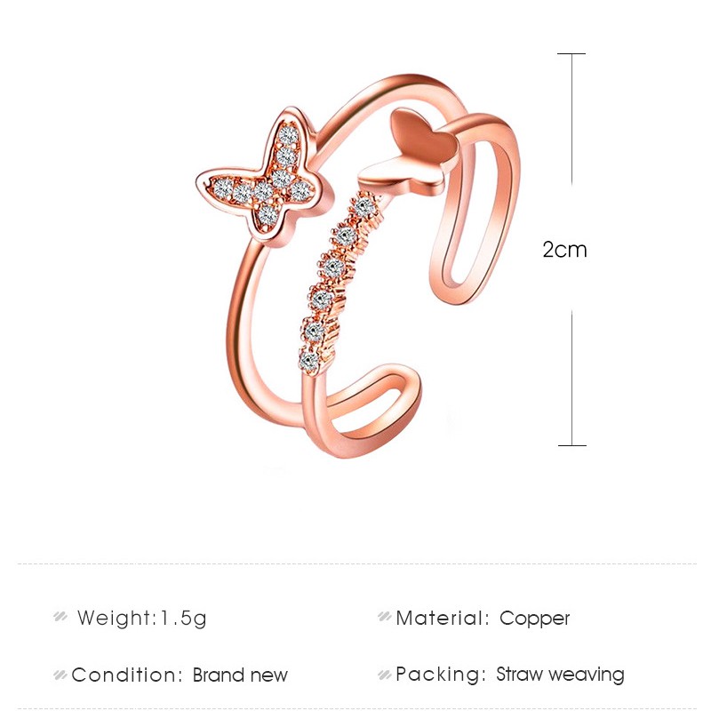 Cincin Fashion perhiasan Korea Cincin kupu-kupu Berlian wanita populer Ring