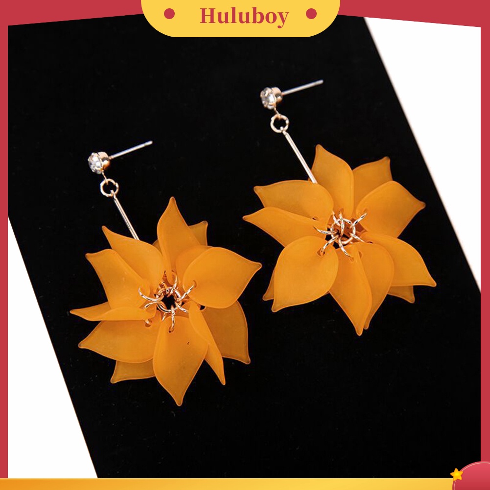 Hu Hu Hu Hu Hu Alat Bantu Pasang Kacamata♡ Anting Stud Panjang Menjuntai Bentuk Kelopak Bunga Bahan Resin Untuk Wanita