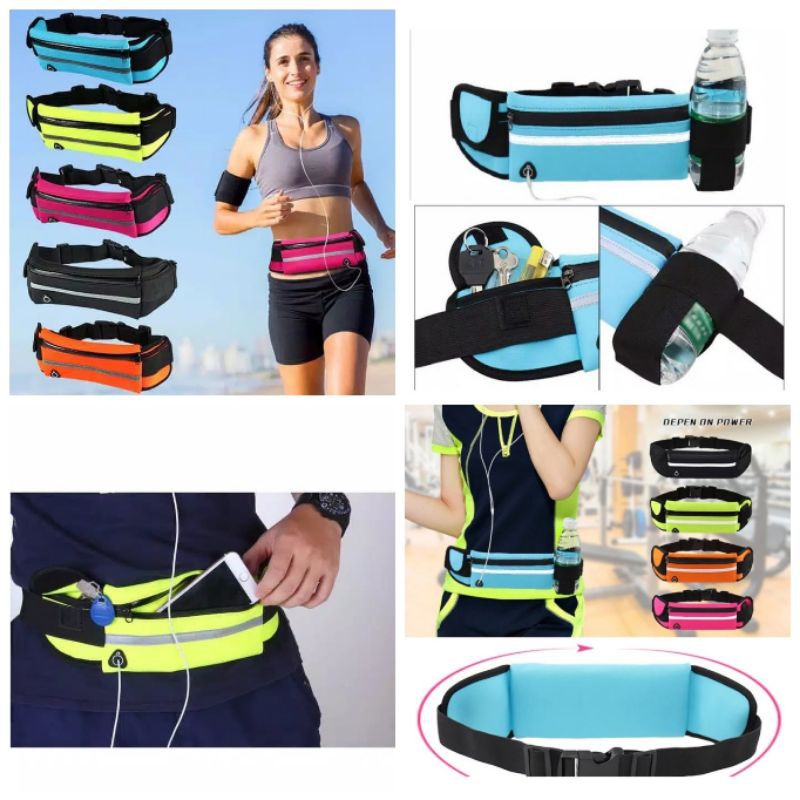 POCKETS RUNNING BELT TAS PINGGANG SPORT OLAHRAGA LARI JOGGING SEPEDA WATERPROOF