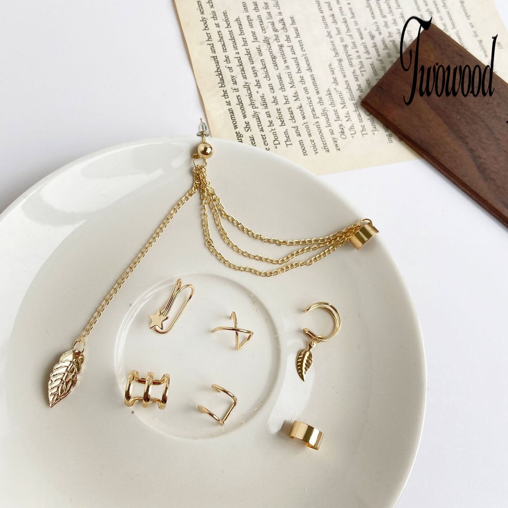 5pcs / 7Pcs / Set Anting Klip Tanpa Tindik Bahan Metal Untuk Wanita