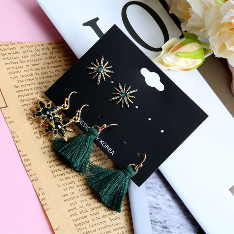 Zzz 3 Pasang Anting Tusuk Gantung Wanita Desain Snowflake + Rumbai Untuk Natal