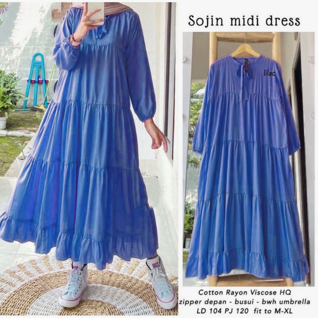 SOJIN MIDI DRESS | DRESS RAYON PREMIUM | TUNIK FULL REMPEL SUSUN RUFFLE | KOREA DRESS VIRAL TERBARU MURAH | SAFINA MIDI