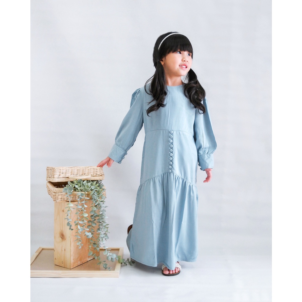 ALINA MAXI DRESS | Baju Anak | Dress Anak Perempuan | Dress Rayon | Dress Muslim Anak | Dress kancing Anak | Dress Mermaid anak | Puff dress anak