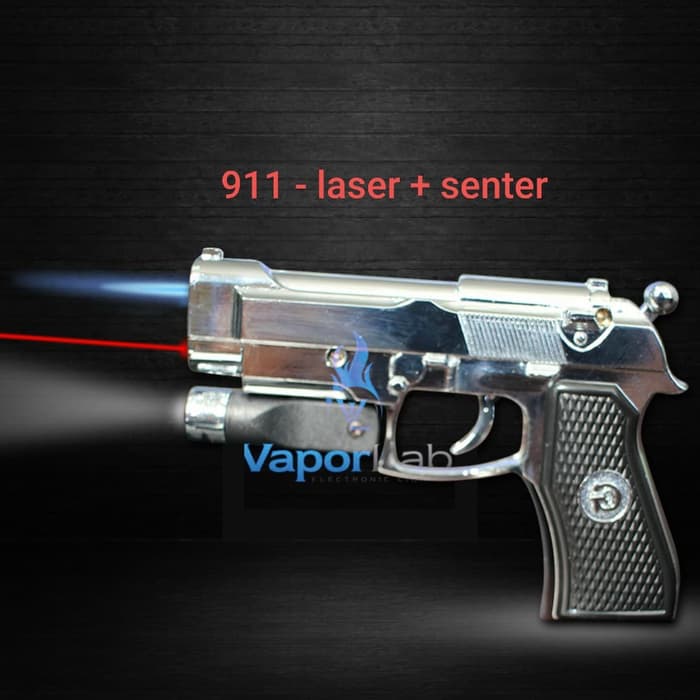 mancis korek api gas bara pistol mini gun laser pointer lighter unik - 916 Perunggu