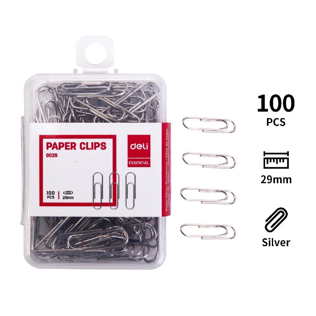 HAPPY TIME DELI PAPER CLIP KLIP KERTAS 29mm (100 PCS/BOX) SILVER PERLENGKAPAN ALAT TULIS KANTOR SEKOLAH KULIAH E0025