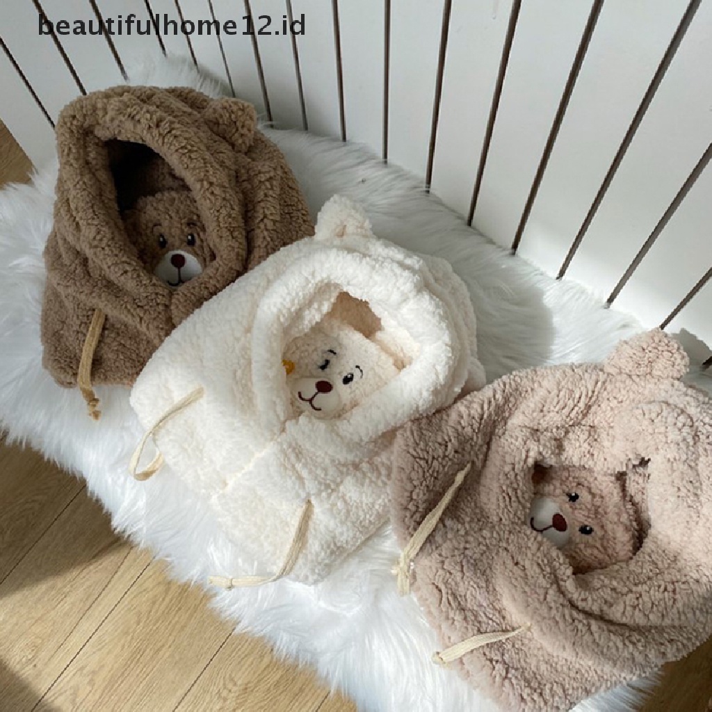 【beautifulhome12.id】 Cute Bear Ears Warm Hat Windproof Neck Scarf Cap Student Plus Cashmere Cap  .