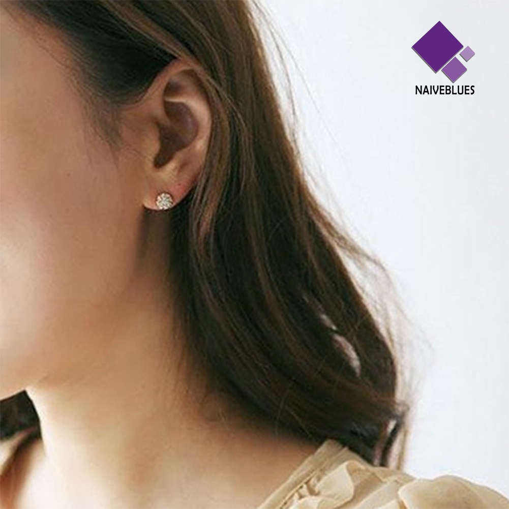 Anting Stud Kristal Berlian Imitasi Bentuk Lingkaran Gaya Elegan Untuk Wanita